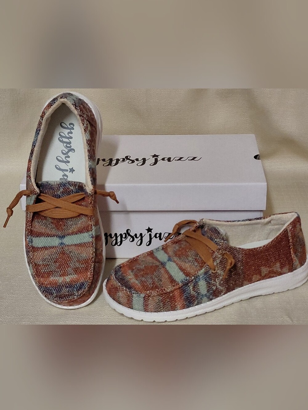 Gypsy Jazz *Alliyah Western Design Rust & Teal Casual Wear Womens Sz 6.5 *NWOT